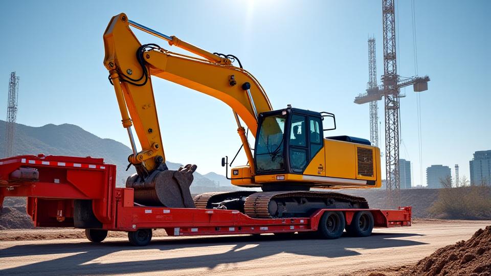 Massive excavator being loaded onto a heavy-haul trailer
