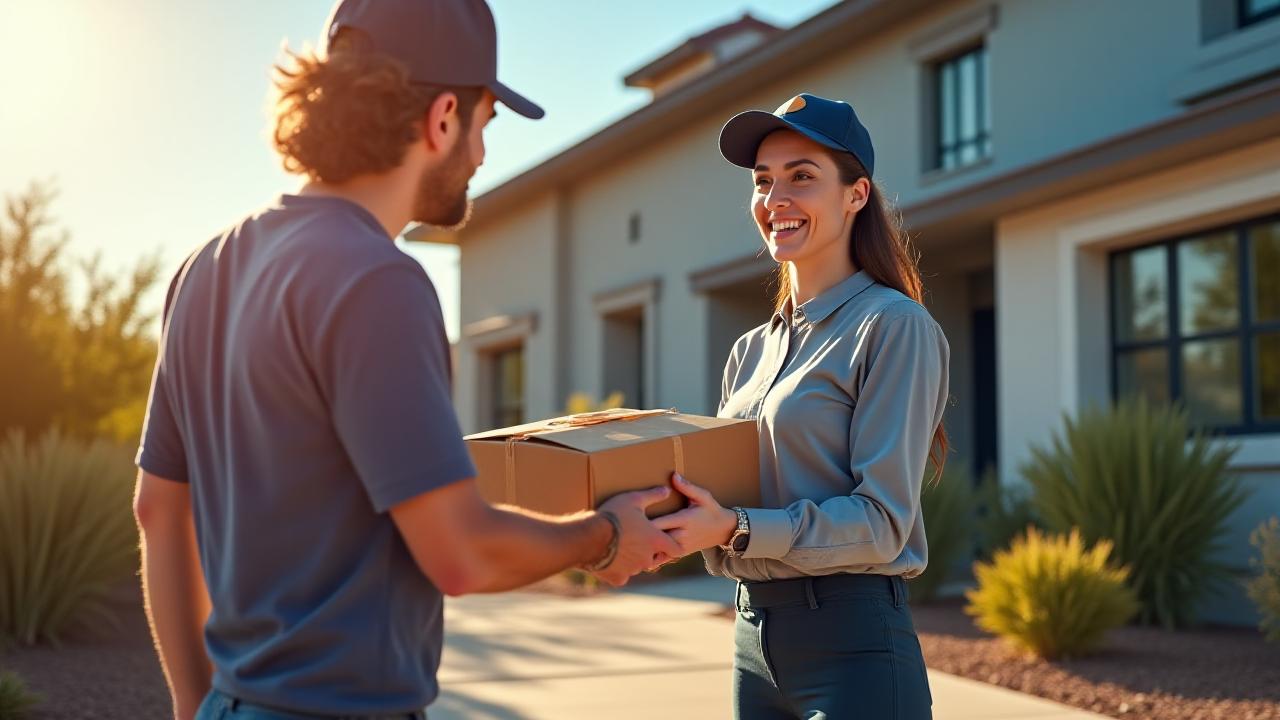 Professional courier delivering package to Phoenix home